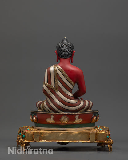 Beautiful Hand-carved Colored Amitabha Buddha Statue with Throne