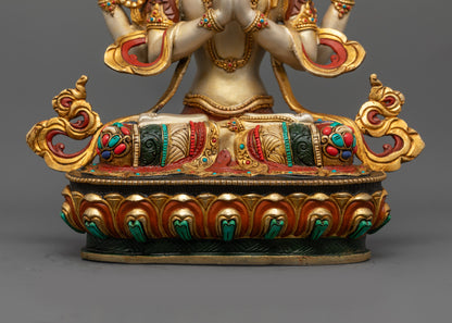 Tibetan four-Armed Chenrezig Statue | Bodhisattva Deity of Compassion