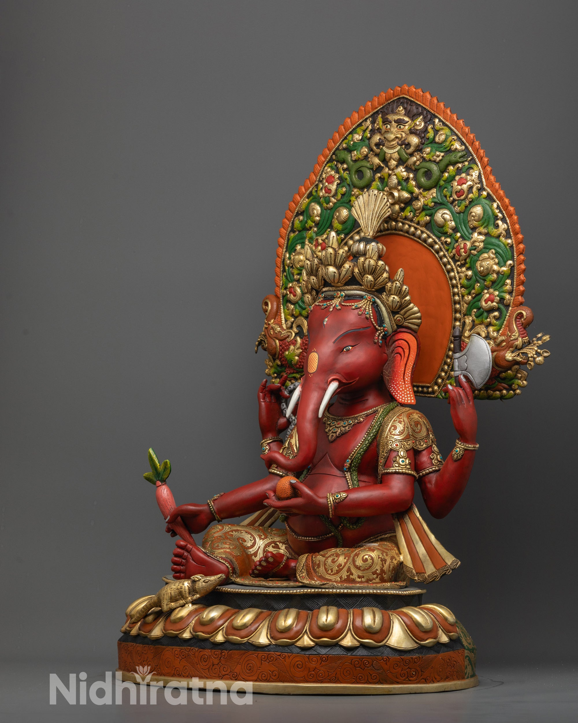Red Coloured Lord Ganesha Statue | Handmade Spiritual Artwork