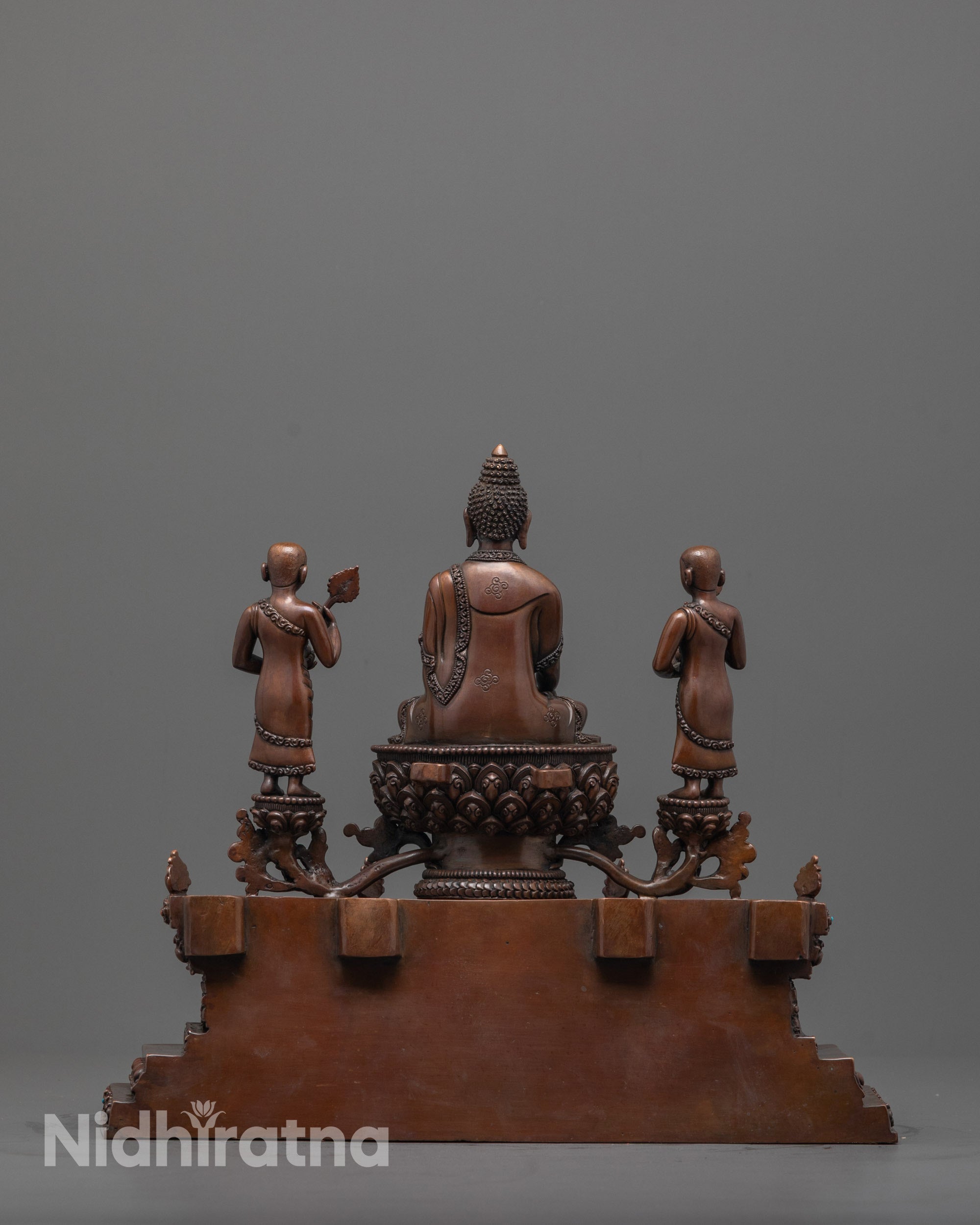 Oxidized Statue of Shakyamuni Buddha with Disciples | Buddhist Artwork