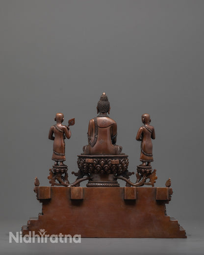 Oxidized Statue of Shakyamuni Buddha with Disciples | Buddhist Artwork