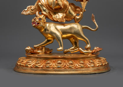 Wrathful Protector Dorje Drolo Sculpture | 24K Gold-Fire Gilded Statue