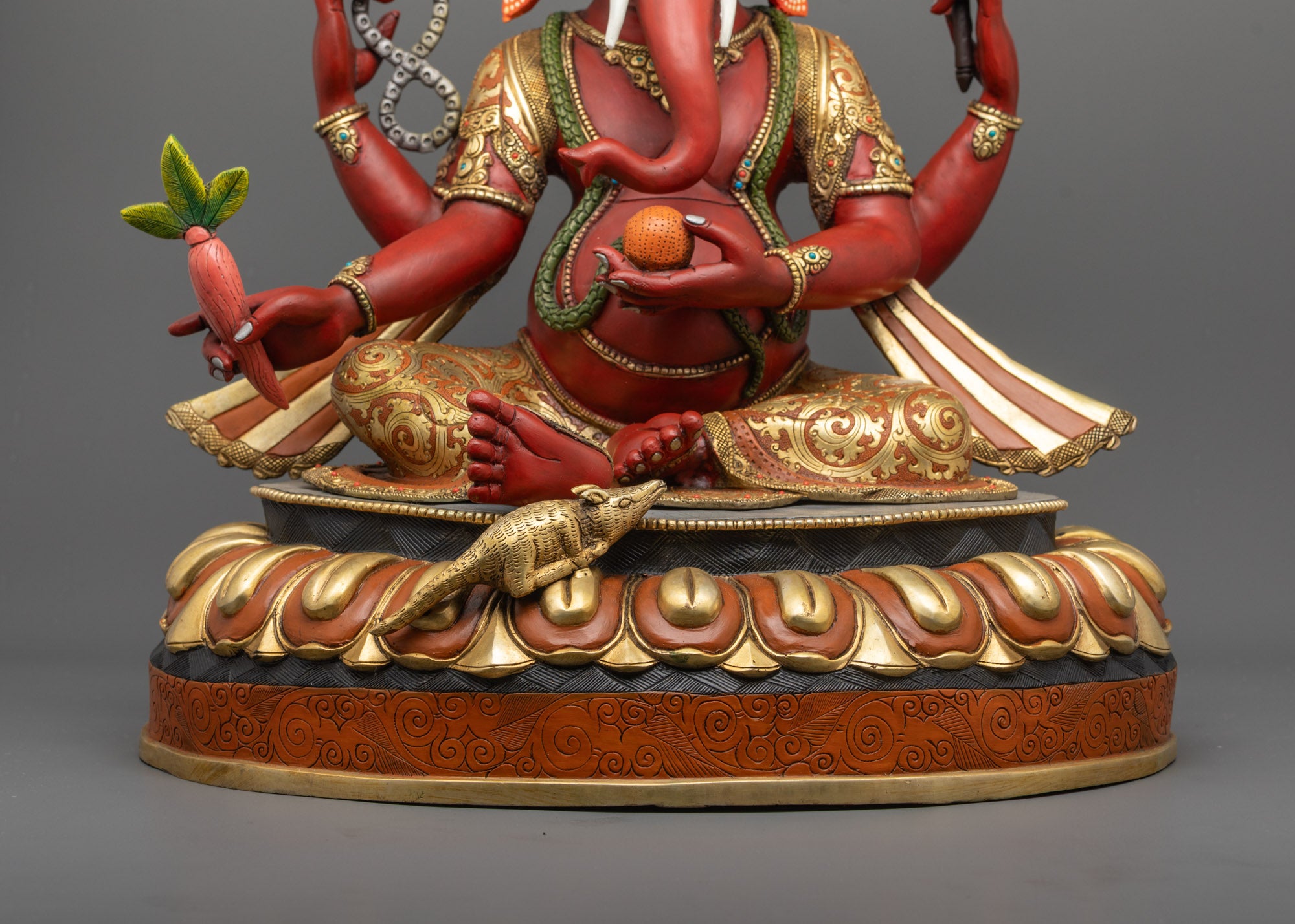 Red Coloured Lord Ganesha Statue | Handmade Spiritual Artwork
