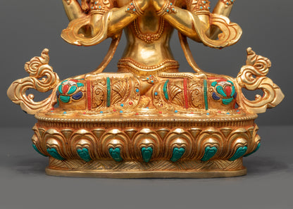Tibetan Four Armed Handcrafted Chenrezig Statue