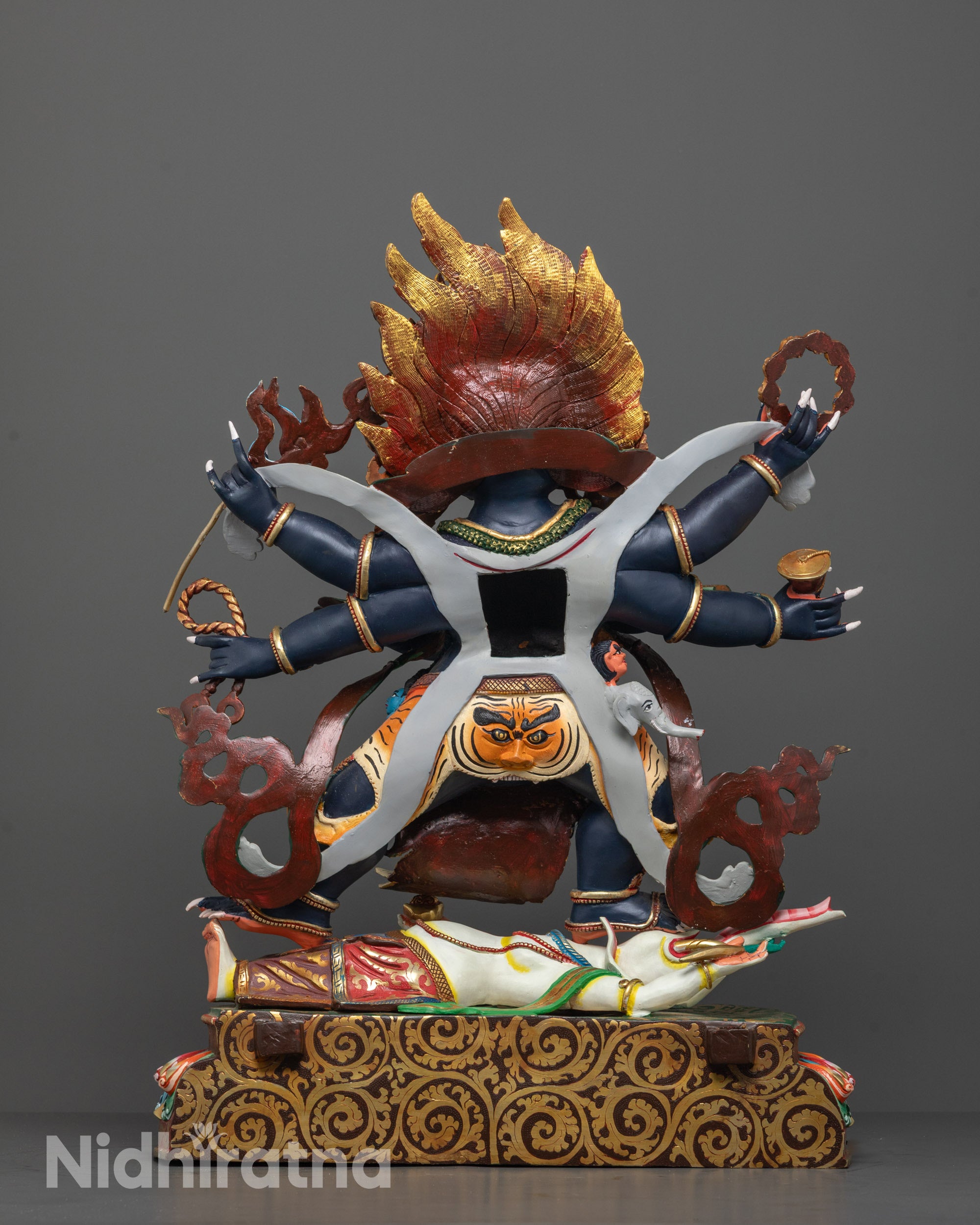 Colored Six Armed Mahakala Statue | Buddhist Protector Statue