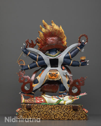 Colored Six Armed Mahakala Statue | Buddhist Protector Statue