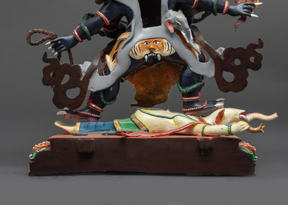 Handcrafted Six-Armed Mahakala Statue | Fierce Dark Blue Protector