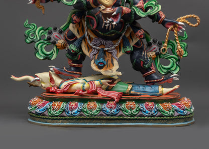 Handcrafted Six-Armed Mahakala Statue | Fierce Dark Blue Protector