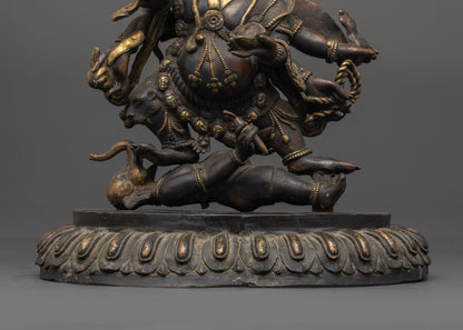 Antique Mahakala Statue | Sacred Six Armed Protector Deity Sculpture