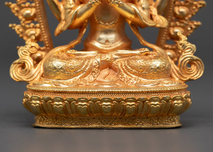 Nepalese Chenrezig Statue | 24k Gold Gilded Machine-Cast
