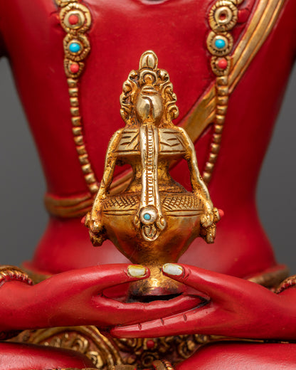 Red Hued Amitayus Statue | Nepalese Buddhist Sculpture for Longevity