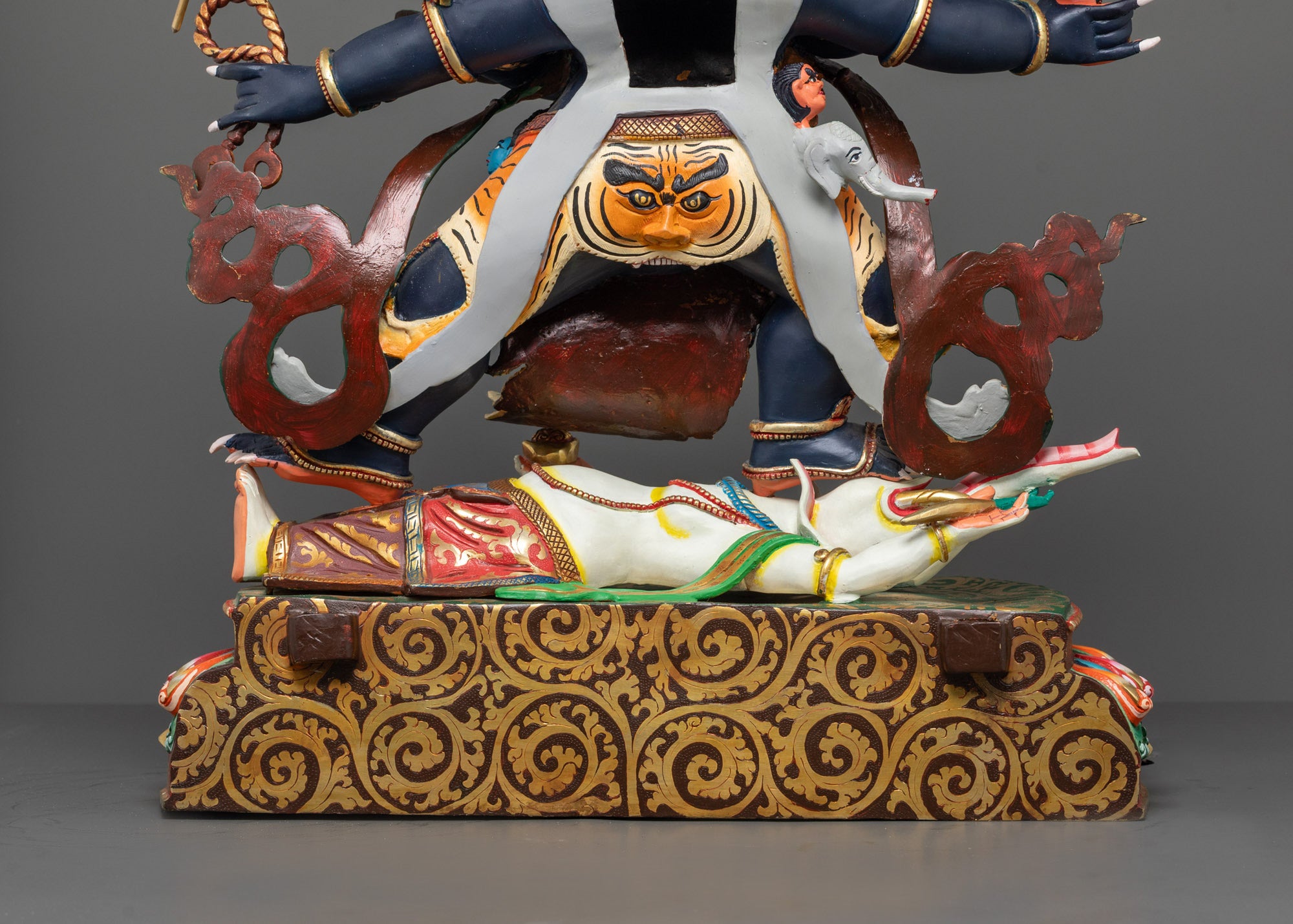 Colored Six Armed Mahakala Statue | Buddhist Protector Statue