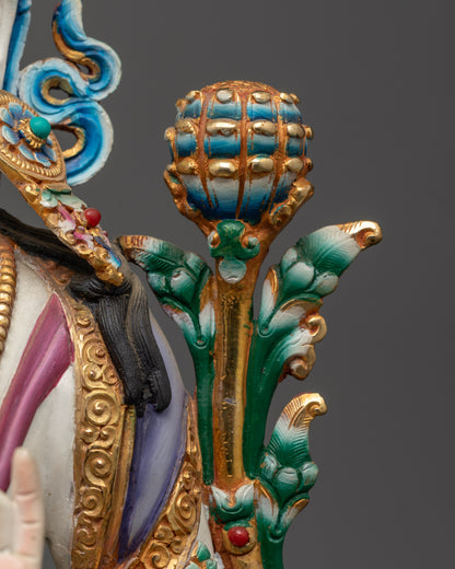 Beautifully Colored Tibetan Healing White Tara Statue