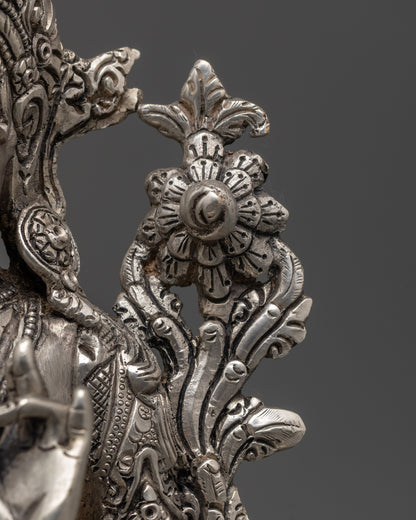Nepal Handmade Silver-Plated Green Tara Statue