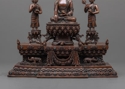 Oxidized Statue of Shakyamuni Buddha with Disciples | Buddhist Artwork