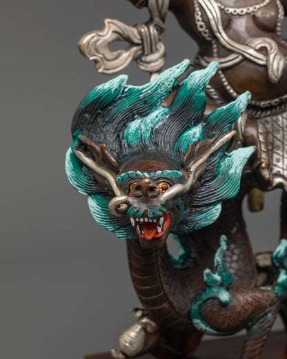 Hand-Finished White Dzambhala Statue | Authentic Oxidized Copper Craft