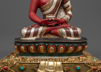 Beautiful Hand-carved Colored Amitabha Buddha Statue with Throne