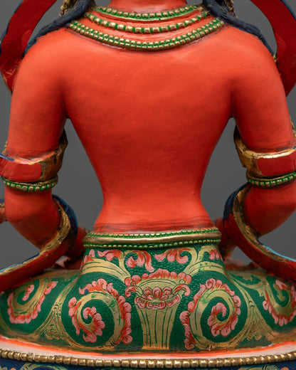 Red Coloured Amitayus Dharani Statue | Buddha of Infinite Life