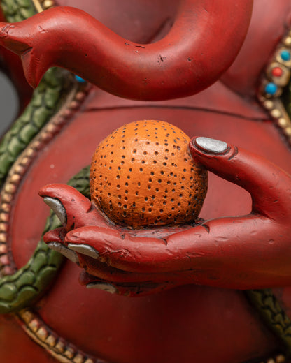Red Coloured Lord Ganesha Statue | Handmade Spiritual Artwork