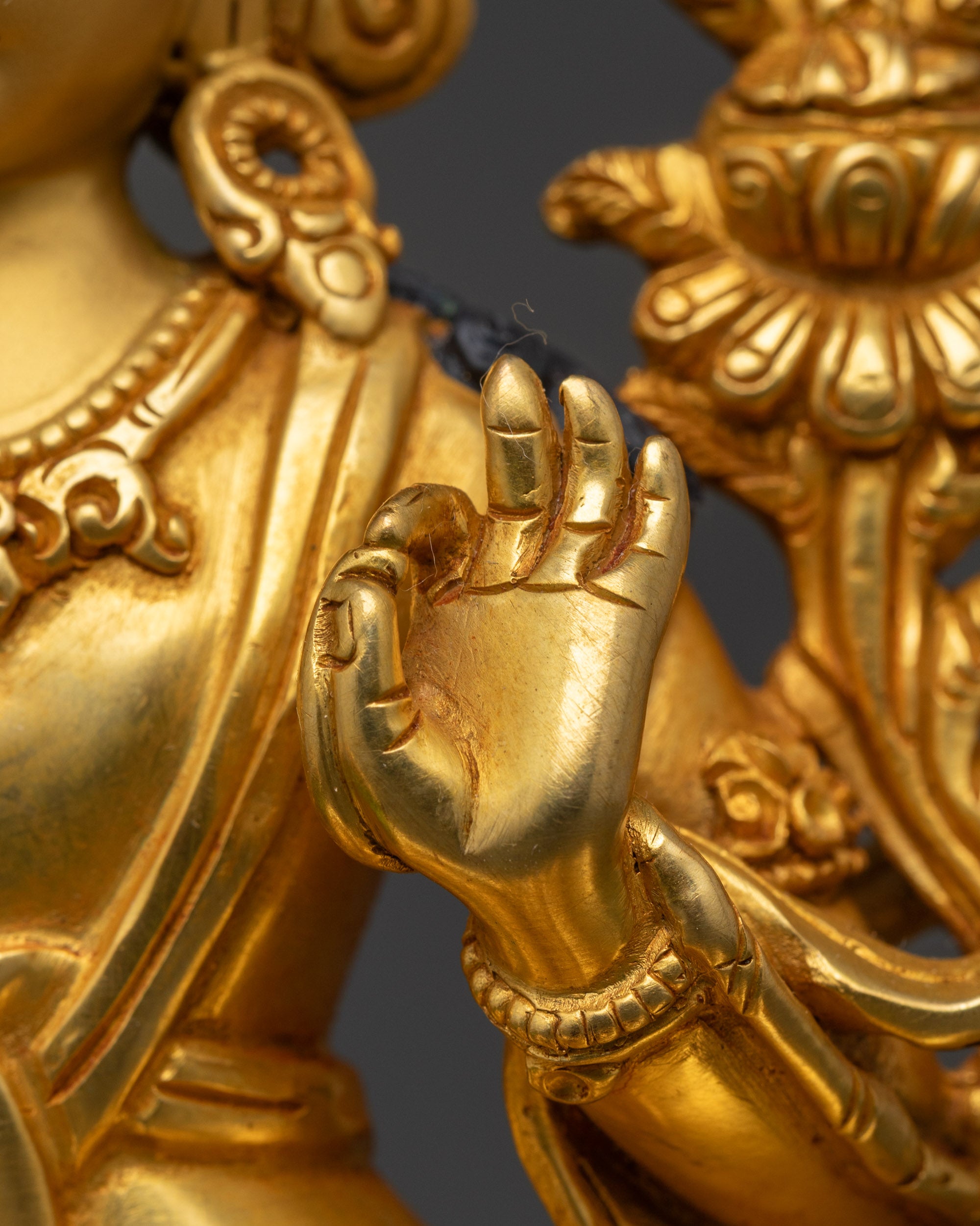 Handcrafted Simhada Manjushri Statue | 24K Gold-Fire Gilded Sculpture