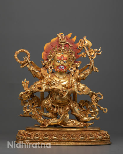 Six Armed Mahakala Sculpture | Hand-Carved Buddhist Wrathful Deity