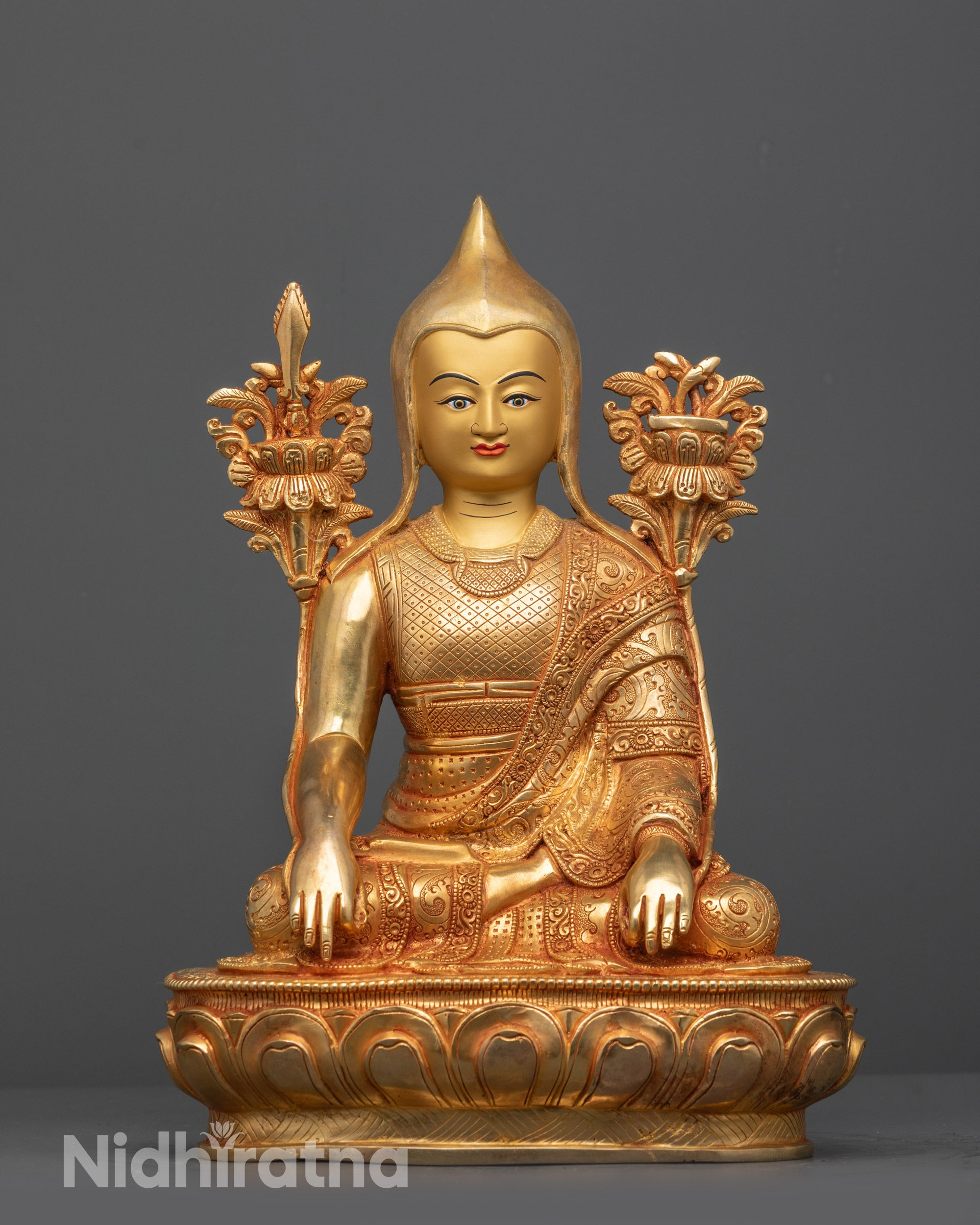 Hand-carved Longchenpa Statue from Nepal showing peaceful meditative pose