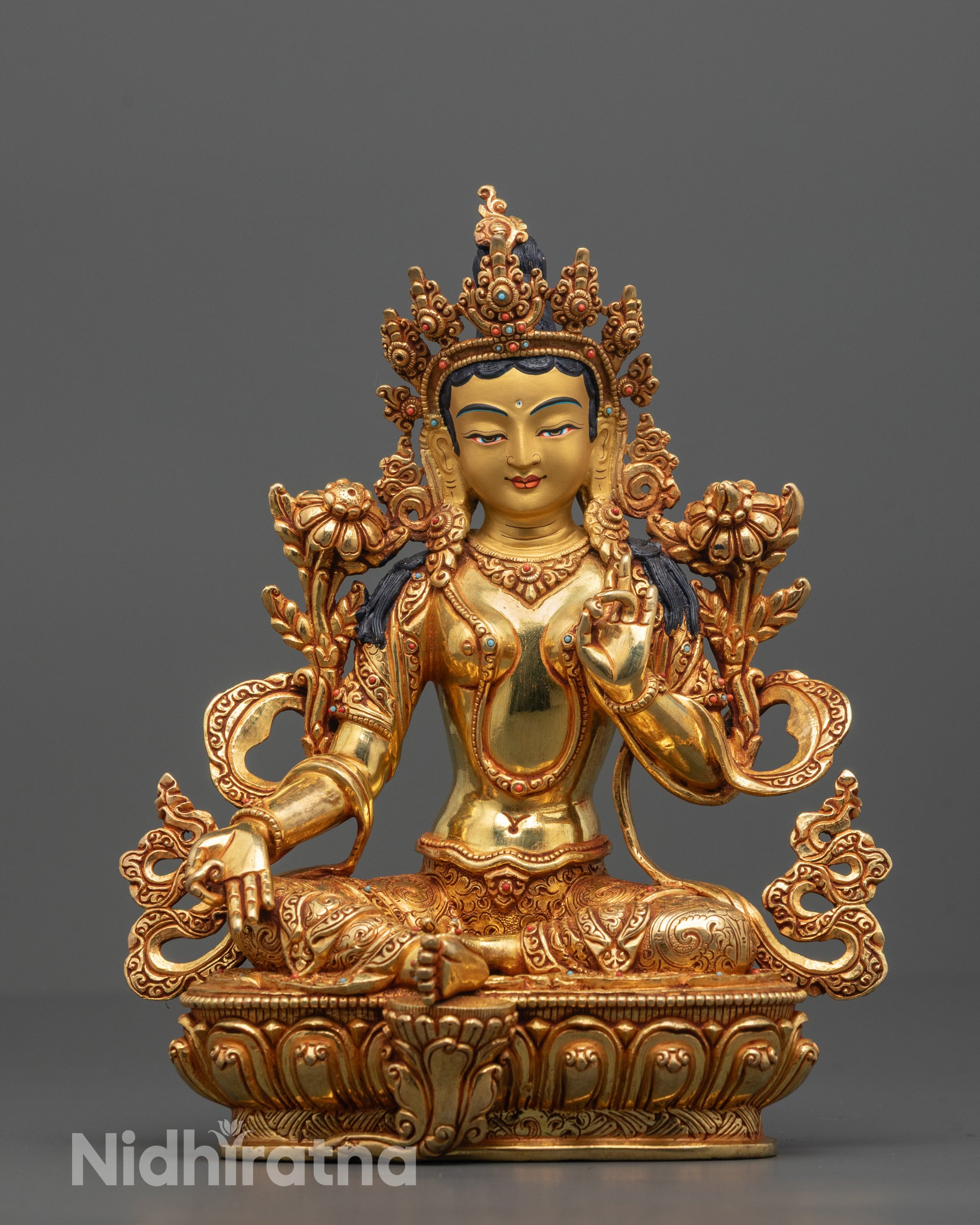 Blessed Green Tara Statue | Intricate Copper Art