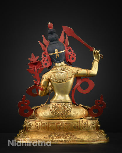 back view Manjushri statue smooth finish with semi-precious stones radiating spiritual energy