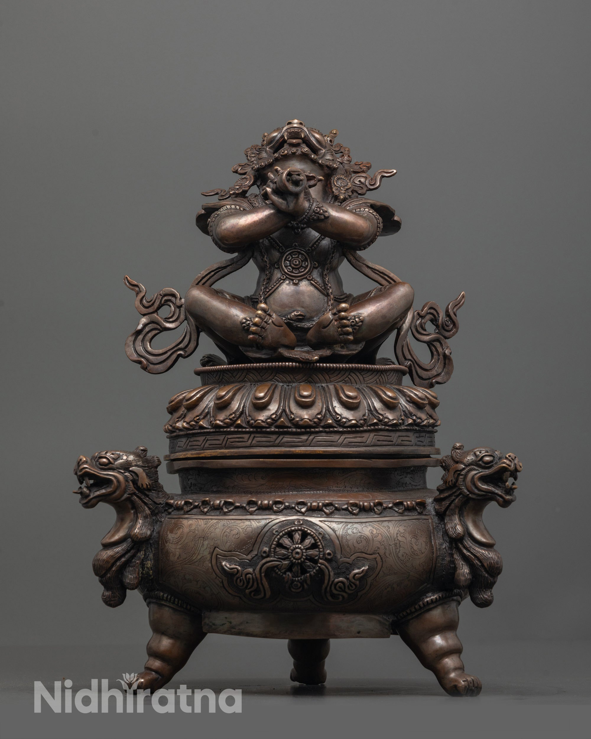 Front View of Vajradhaka Statue | Hand-carved oxidized copper Vajradhaka statue