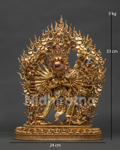 Chakrasamvara Yab-Yum Statue with four wrathful faces and twelve sacred arms