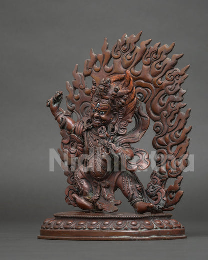 Chana Dorje Buddhist Statue with carved lotus pedestal and skull crown