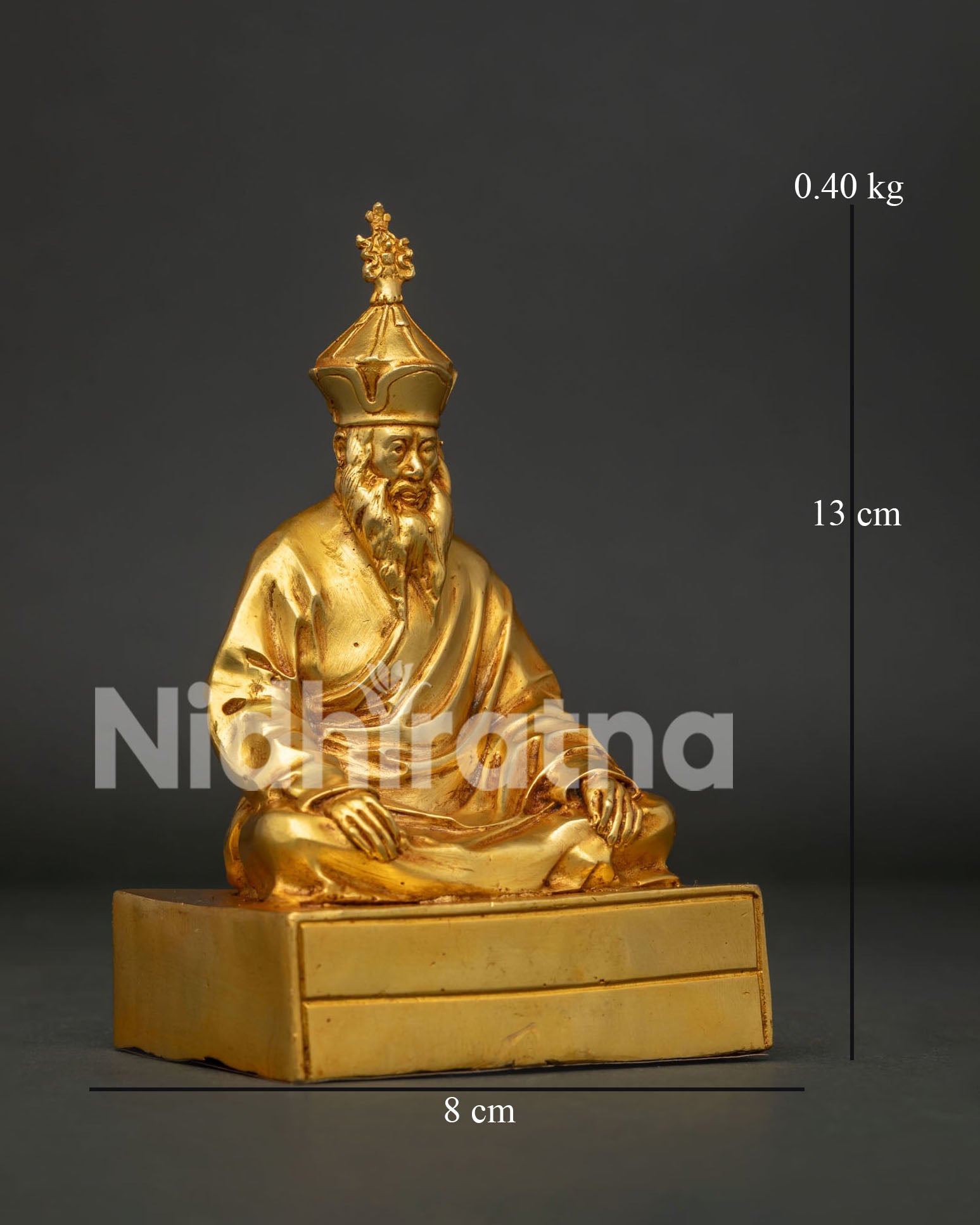 Chatral Rinpoche Copper Statue Seated on Ornate Throne in Meditation.