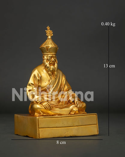 Chatral Rinpoche Copper Statue Seated on Ornate Throne in Meditation.