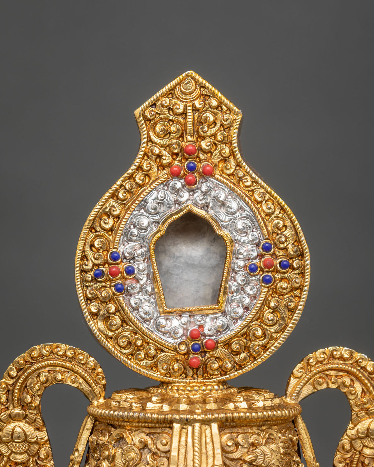 Che Bumba Buddhist ritual vase adorned with semi-precious coral and lapis lazuli  stones