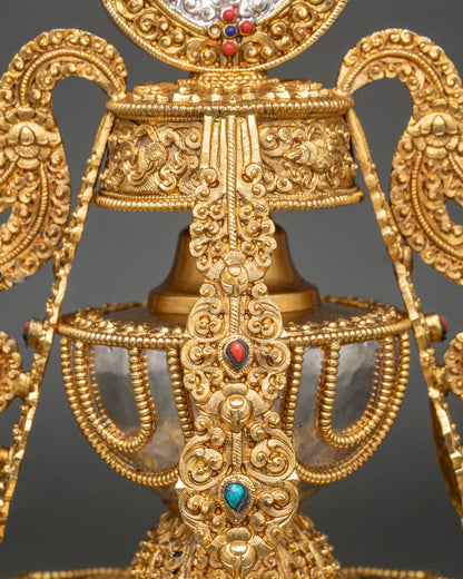 Che Bumba Buddhist ritual vessel featuring silver-plated details and intricate repoussé floral patterns
