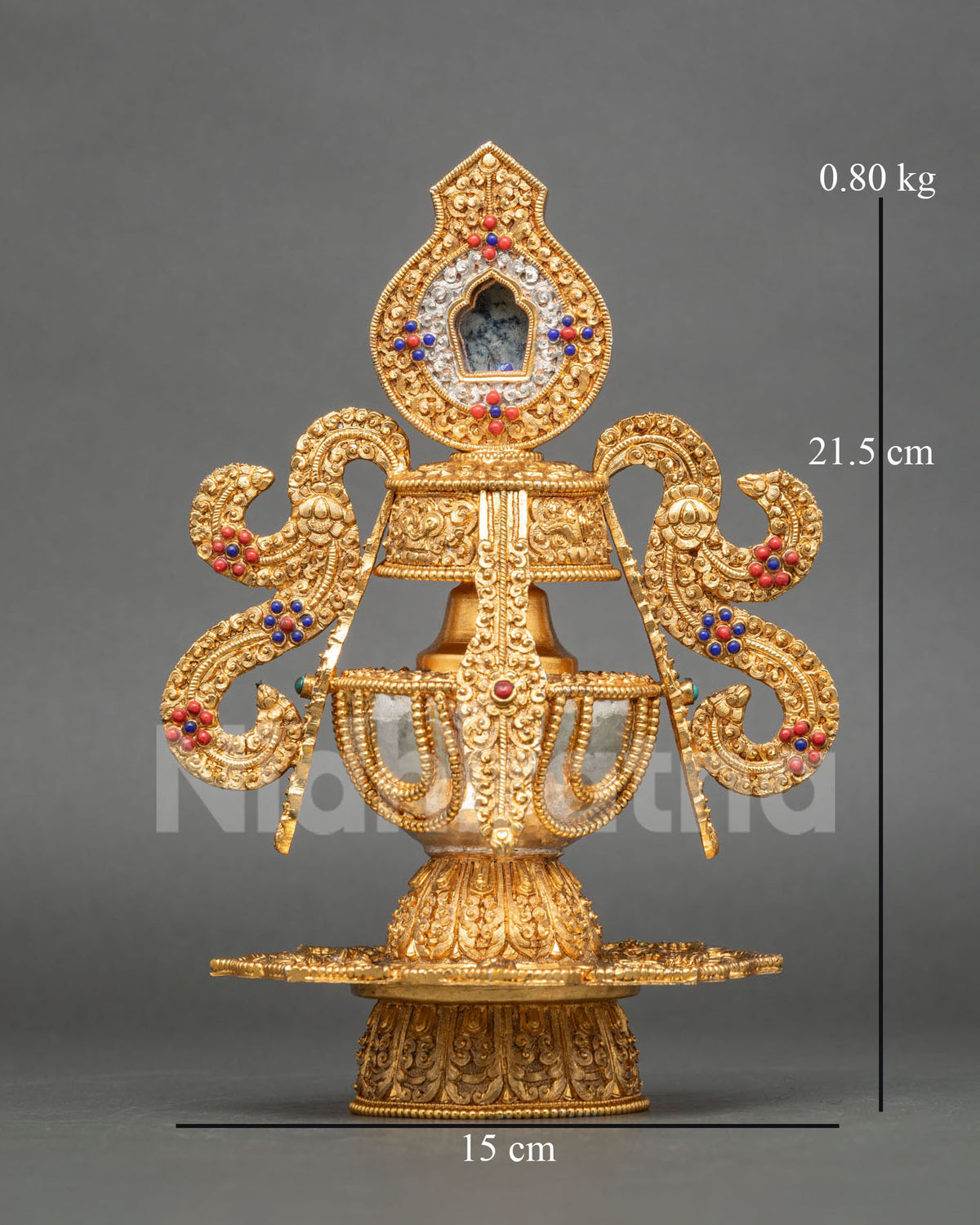 Che Bumba ceremonial vessel, handcrafted by Newari artisans from Patan, Nepal with a gold-plated copper finish
