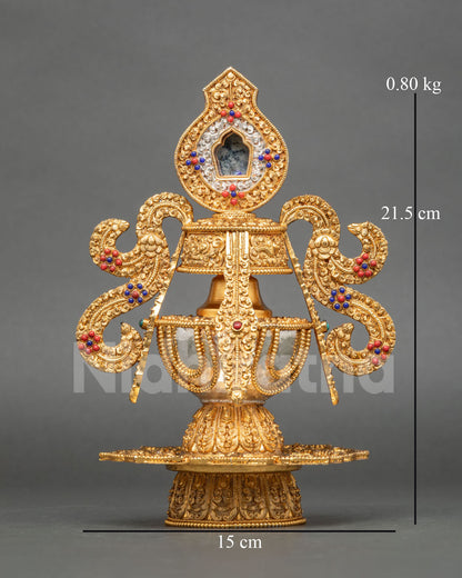 Che Bumba ceremonial vessel, handcrafted by Newari artisans from Patan, Nepal with a gold-plated copper finish