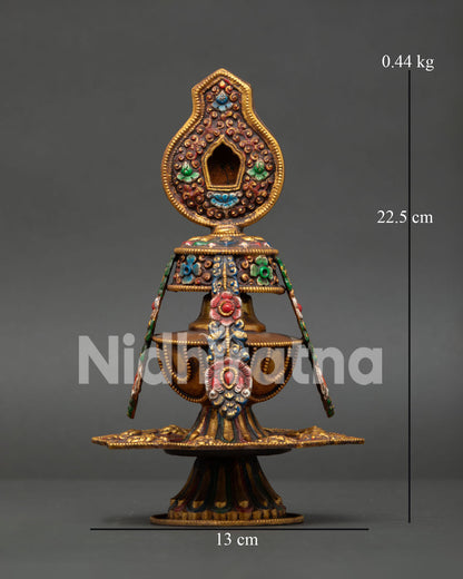 Che Bumba Ritual Vase from Nepal with Hand Painted Copper and Coral Stone Details