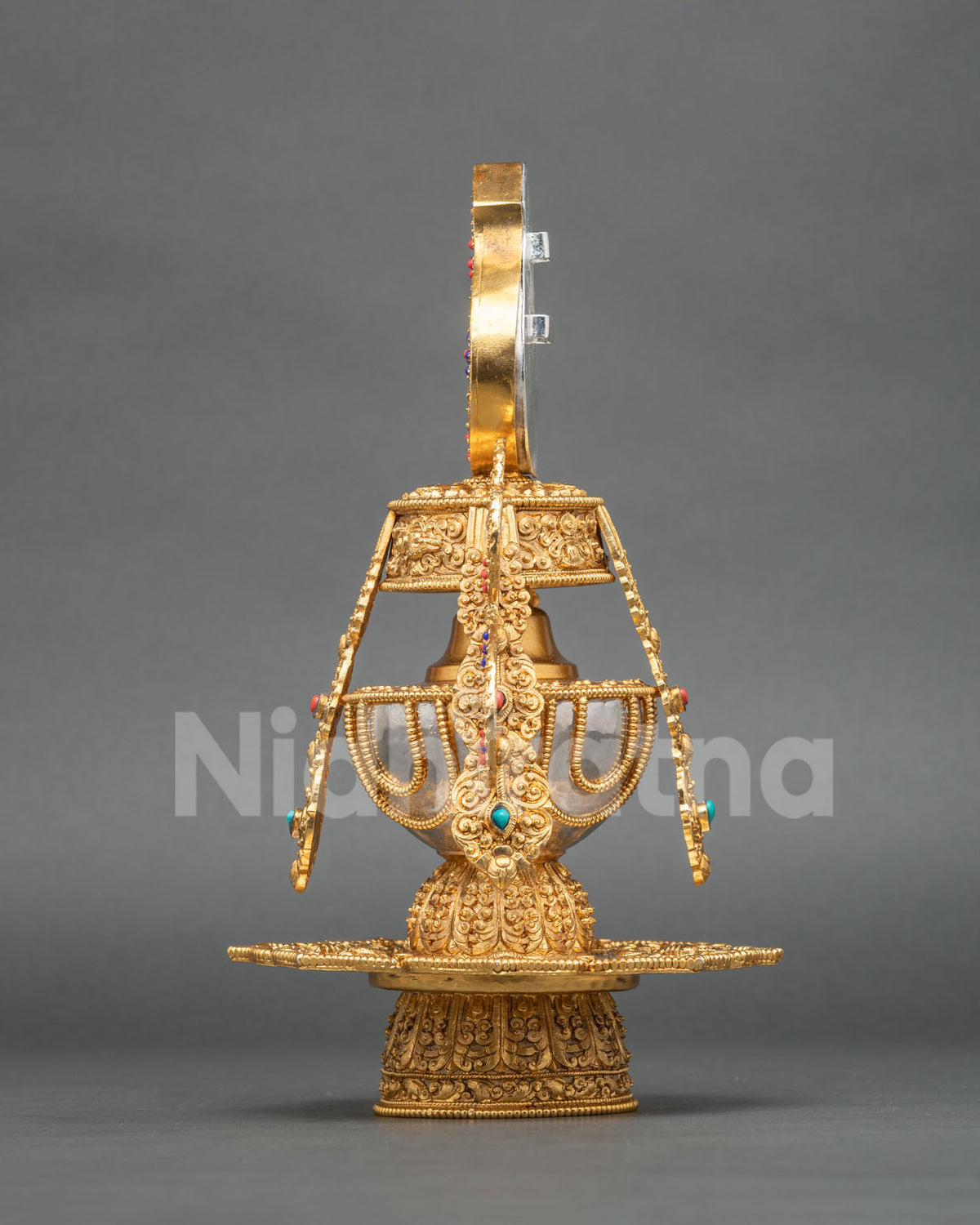 Che Bumba ritual vase handcrafted by Newari artisans in Patan Nepal with a gold-plated copper finish