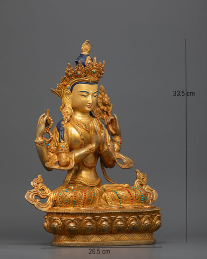 Chenrezig Avalokiteshvara Bodhisattva of Compassion holding wish fulfilling jewel and prayer mala