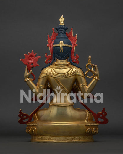 Chenrezig Avalokiteshvara Statue back view handcrafted copper Buddhist statue