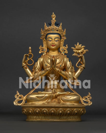 Chenrezig Avalokiteshvara Statue front view handcrafted Nepal Buddhist sculpture