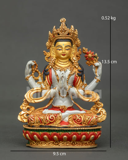 Chenrezig Avalokiteshvara statue handcrafted by Newari artists from Patan Nepal.
