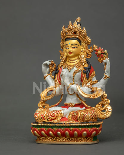 Chenrezig Avalokiteshvara statue with hand carved lotus pedestal.