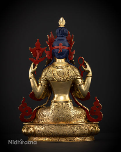 Chenrezig Bodhisattva of Compassion statue crafted by skilled Newari artisans using the traditional lost-wax casting method in Nepal.
