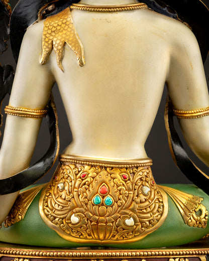 Chenrezig Statue back torso detail showing deer skin ornament and golden back ornaments