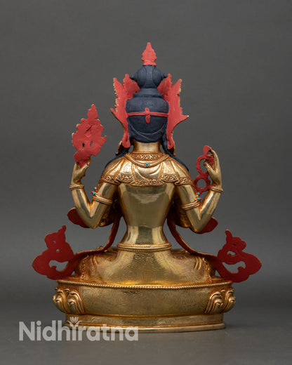 Chenrezig statue back view lotus throne ornate detailing sacred buddhist altar art nepal