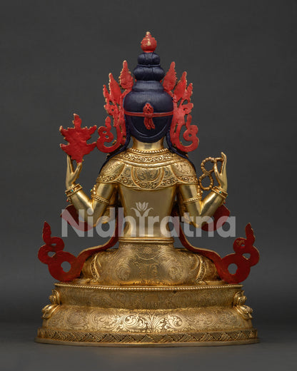 Chenrezig Statue back view showing detailed lost-wax casting craftsmanship from Nepal