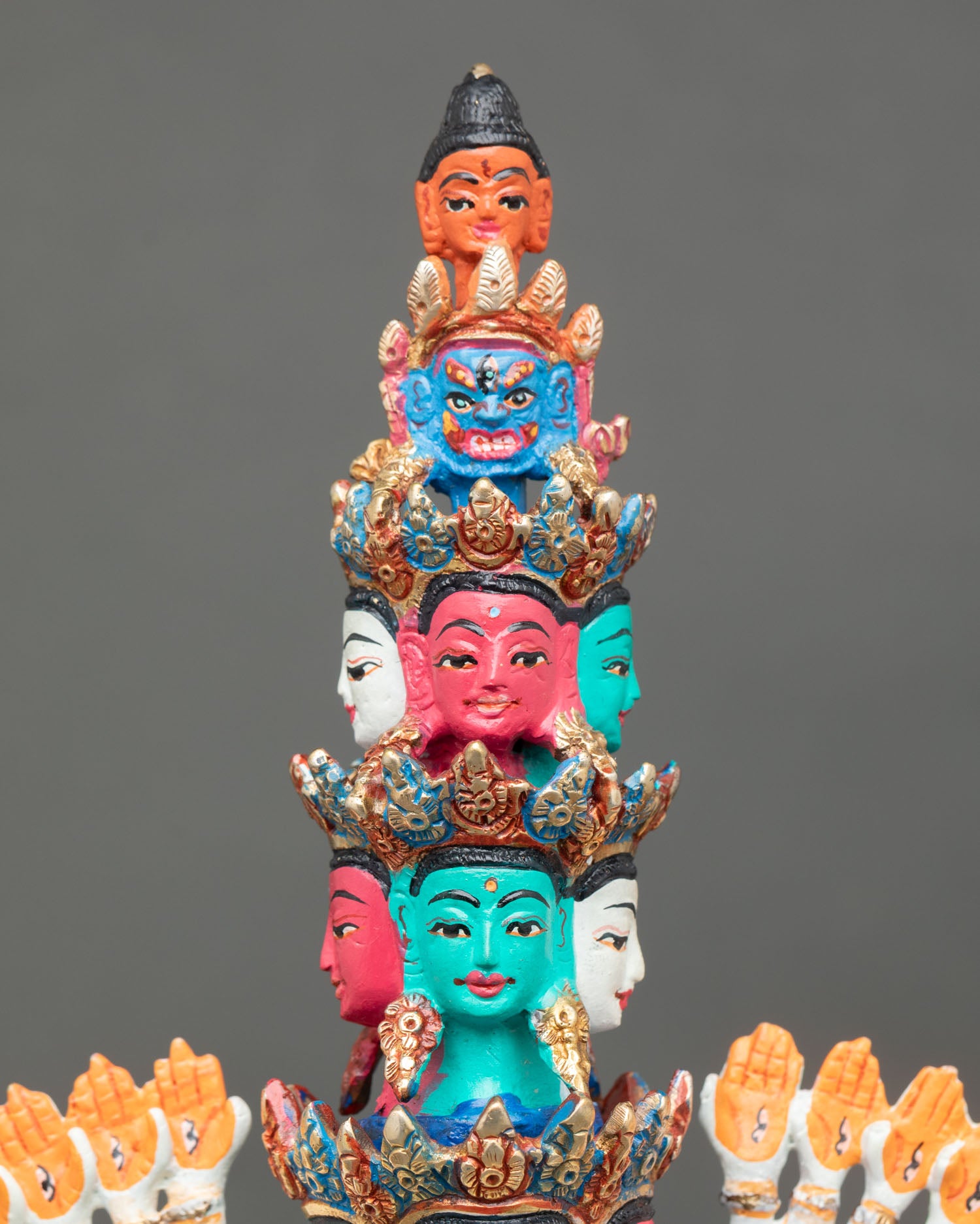 Chenrezig Statue Face Close Up with Eleven Heads and Serene Expression