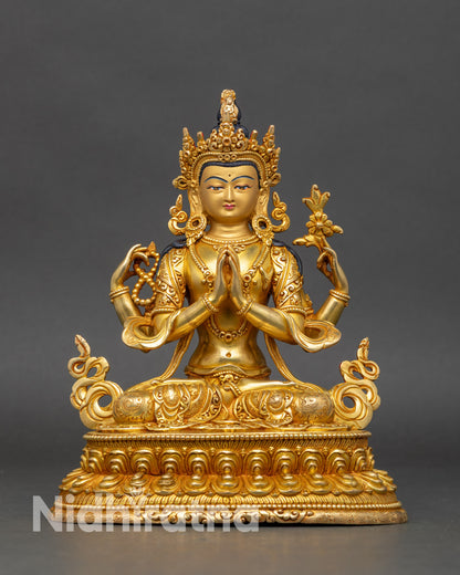 chenrezig-statue-front-view-nepalese-bodhisattva-compassion-copper-gold-lotus